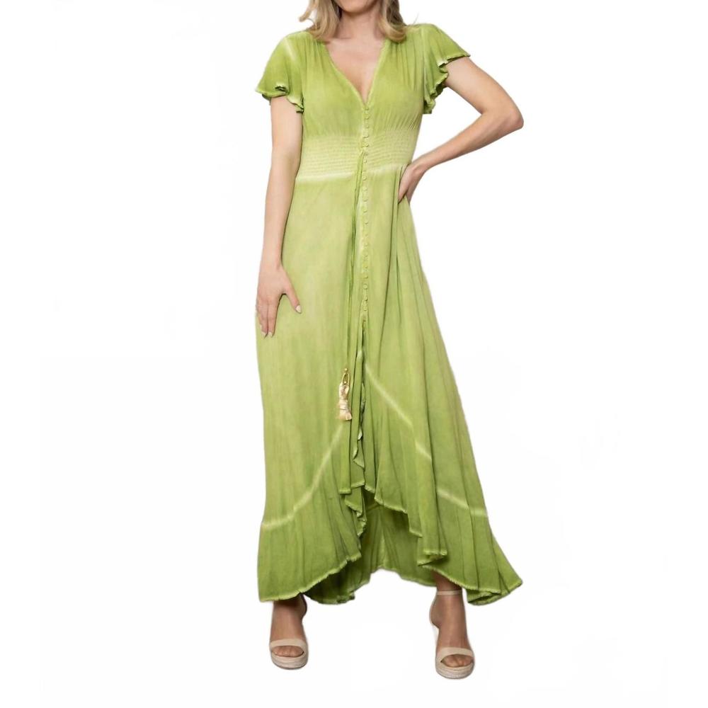 NEW ORIGINAL USA mineral wash butterfly sleeve high low maxi dress in green